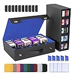 UAONO Trading Card Storage Box with Commander Display, 5 Row Magic Card Box with Handle & Aluminum Alloy Locking for 3900+ Unsleeved Cards Suits for MTG PTCG TCG Sports Cards (Black Blue)