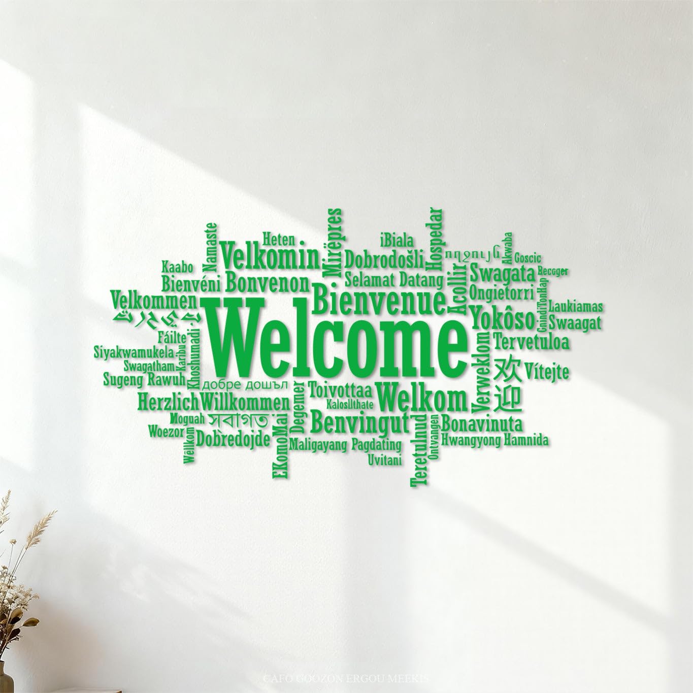 Wall Decals PVC Welcome Language Sign Business Store Welcome Multiple Languages 35x63.8cm Do not Damage the wall Surface Green — image 1