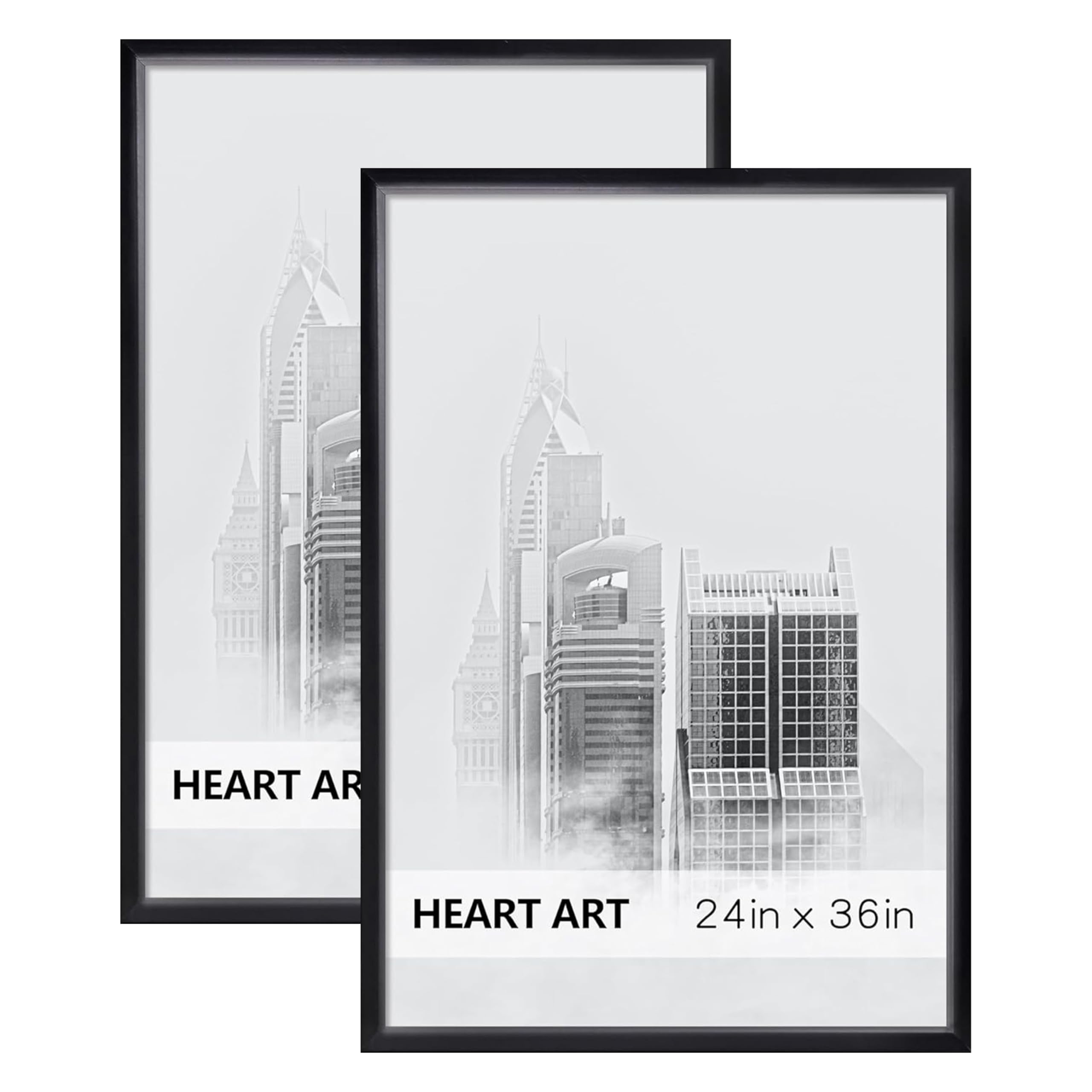 HEART ART 24 x 36 inches Poster Frame 2 Pack,24x36 Frame without Mat for Horizontal or Vertical Wall Mounting,Black
