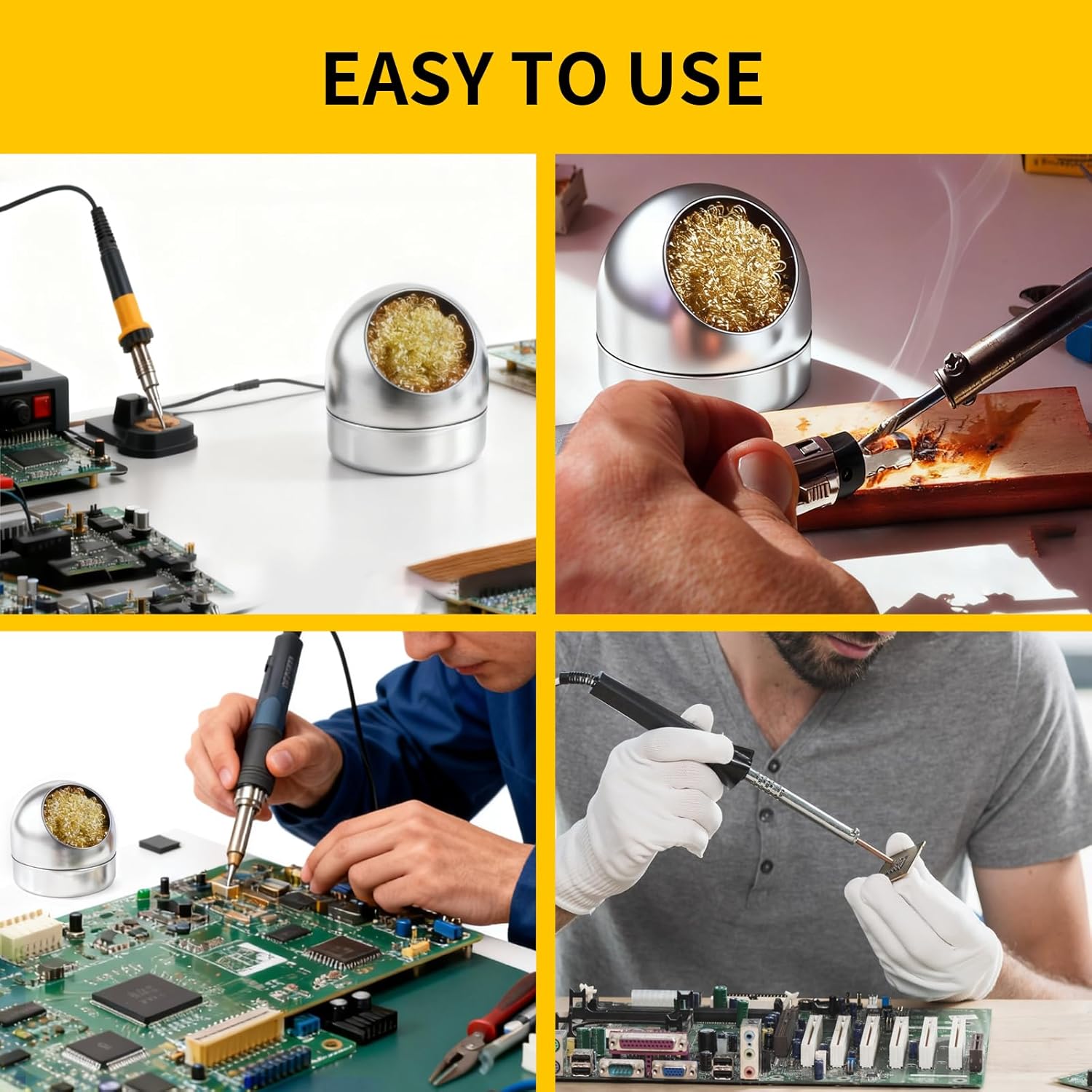 Soldering Tip Cleaner Solder Tip Cleaning Wire and Holder Soft Coiled Brass Tip Cleaner Kit with 5 PCS Solder Tip Cleaning Wire and 1 PC Holder for Cleaning Soldering Irons and Tips, No Water Needed