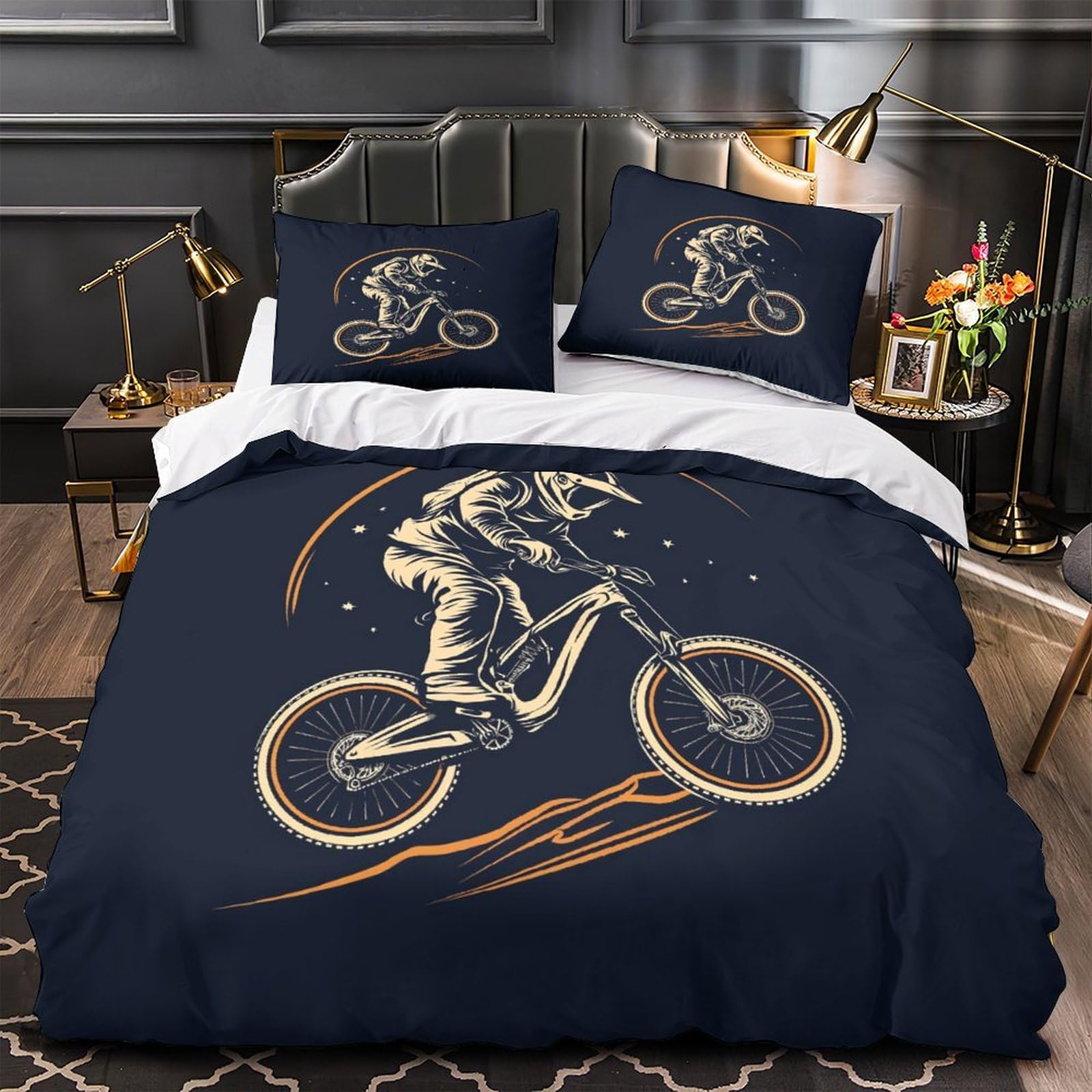 Stampato in 3D bicicletta Copertina Stampata Microfibra Disegnata Biancheria Da Letto Stile Morbido Set 3 Pezzi,Double（200x200cm）, Per Adolescenti E Adulti