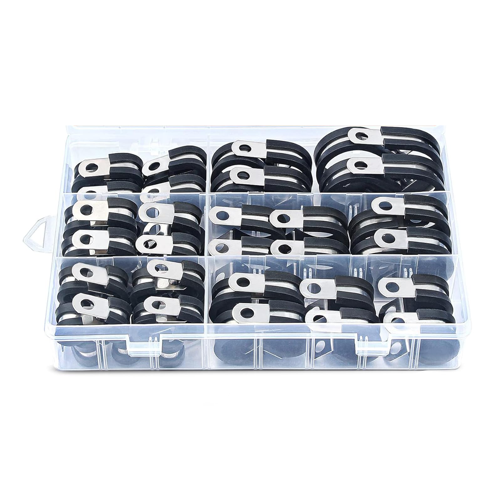 Assortimento di morsetti per cavi da 60 pezzi per l'installazione di tubi e fili. Clip in acciaio inox imbottita con viti