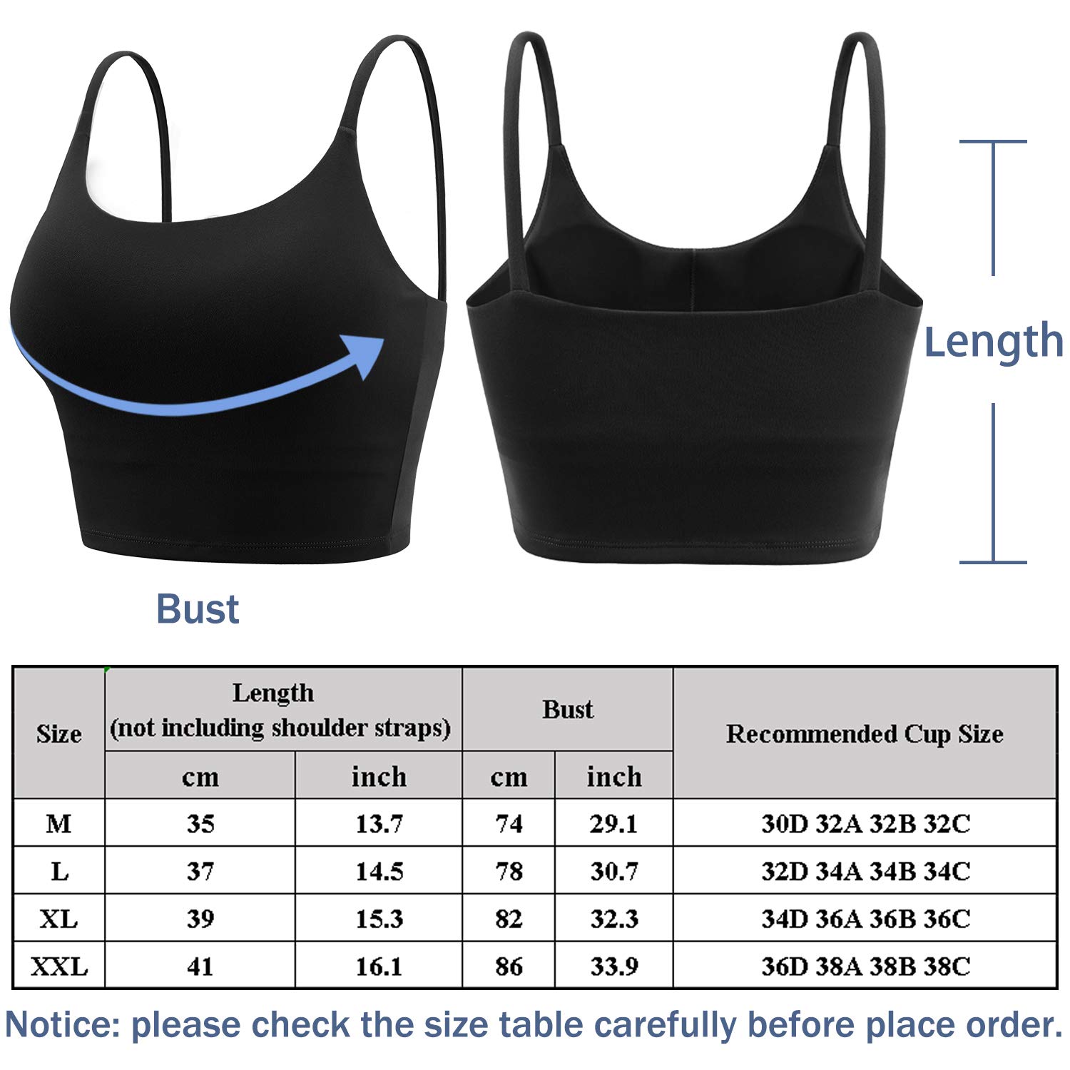 BQTQ 2 Piezas Sujetador Camisola Deportivo Acolchado Camiseta Corta sin Mangas con Almohadillas Extraíbles para Mujer, Negro y Blanco
