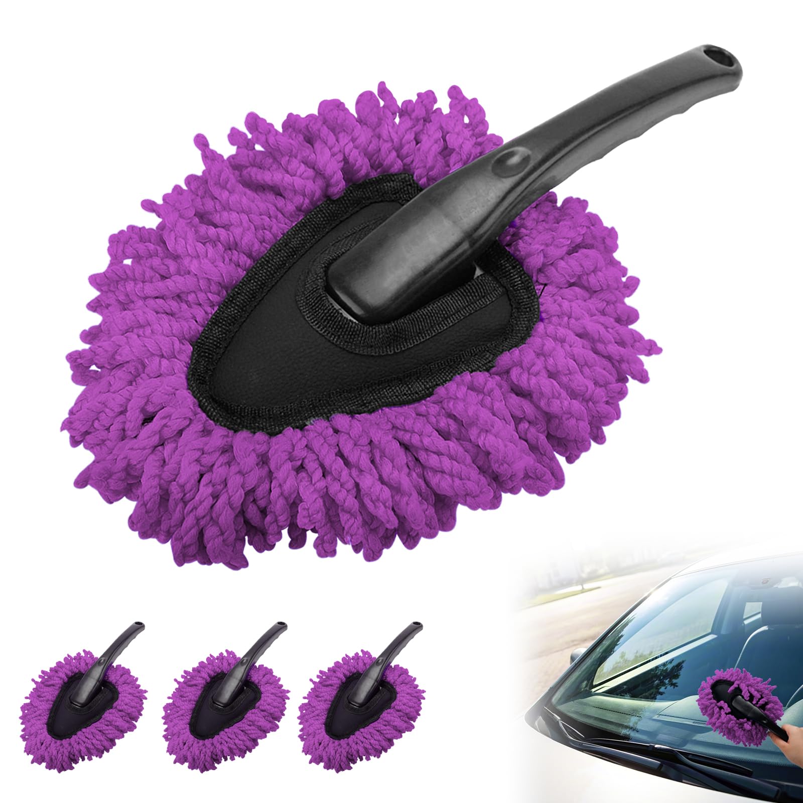 Vbgurr Purple 4Pcs Microfibre Noodle Car Duster Brush,Car Cleaning Brush, Auto Duster Interior Exterior, Magic Dust Tools Fluffy Dusting Mop For Auto Bicycle Home Office (Purple)