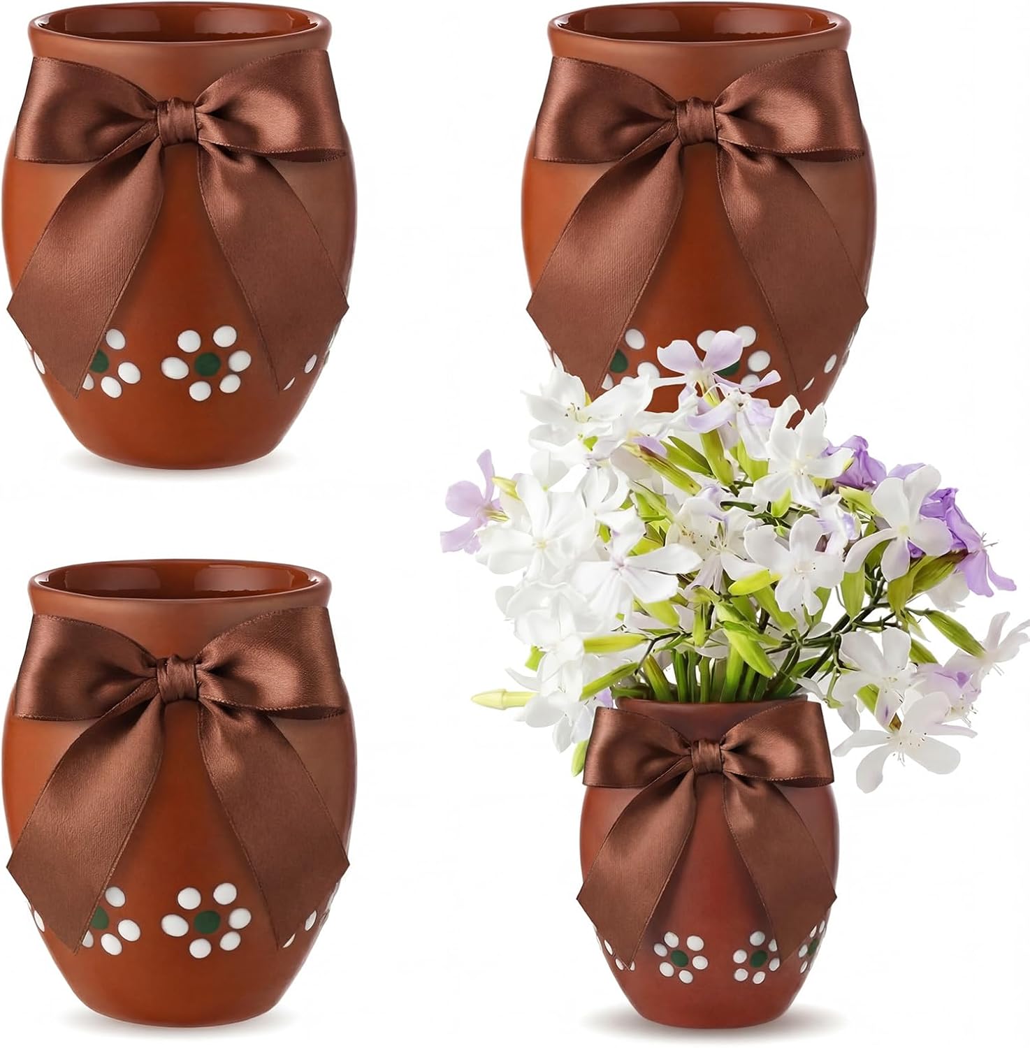 4 Pcs 16 oz Cantaritos De Barro Mexicanos, Shooters Terracotta Vases with Ribbon, Tequila Bottles Jarritos De Barro Mexicanos Taco Clay Drinking Cups Glasses for Margaritas Mojitos(Blue)