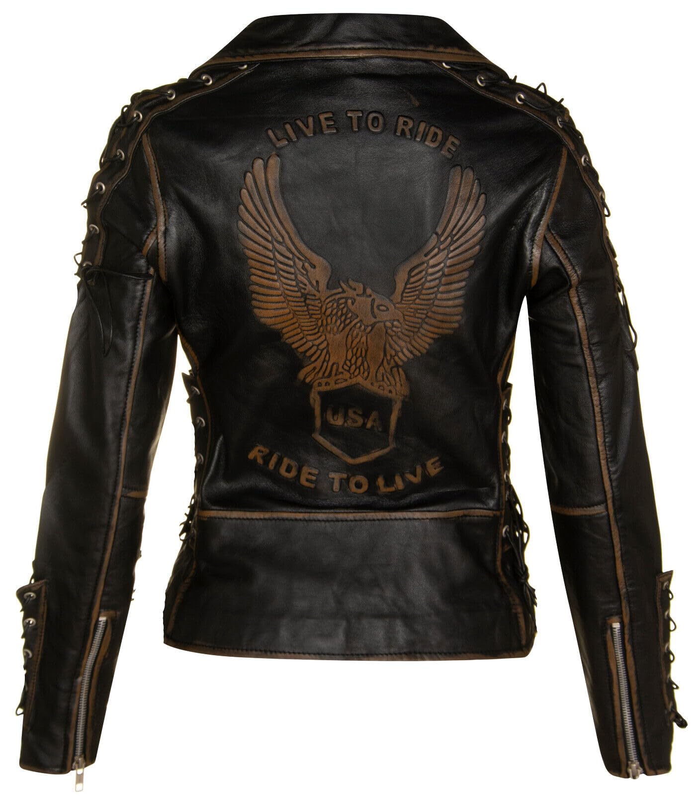 Infinity Leather Mujer negro Cuero Motero Brando Chaqueta de moto
