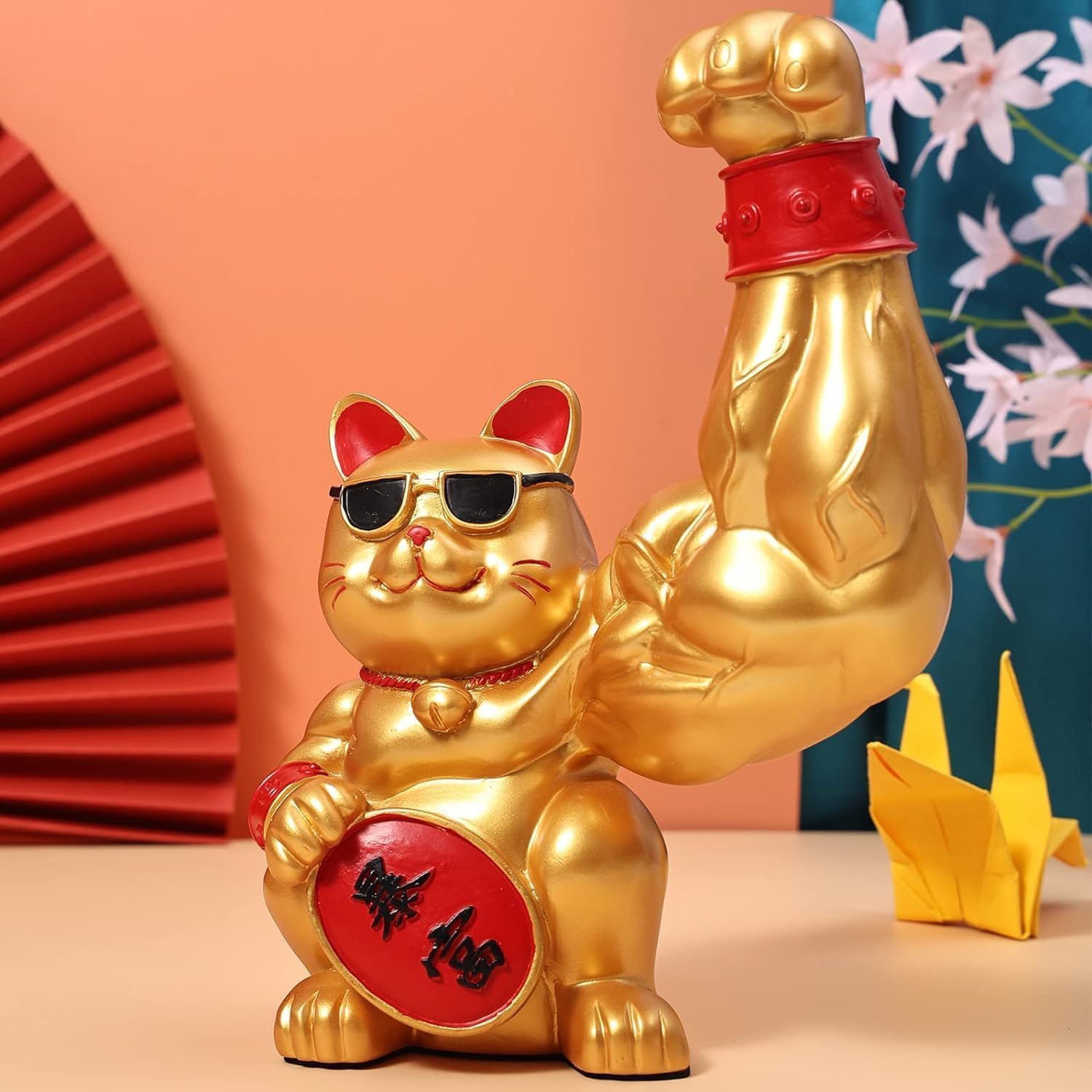 Amazon.co.jp: 筋肉招き猫 ラッキー猫 樹脂装飾 サングラス 個性的