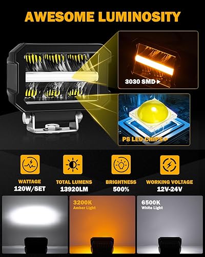 Miniatura 9 de Auxbeam R4 60W - Vástago de luz LED cuadrado de 6.3 pulgadas, barra de luces de conducción para todo terreno, IP68 impermeable, luz blanca