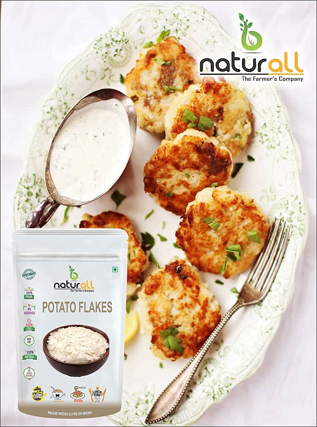 CROW Płatki ziemniaczane | suszone ziemniaki | Aaloo ka Mash | Instant ALOO POHA READYMIX Pack - 200 GM od B Naturall