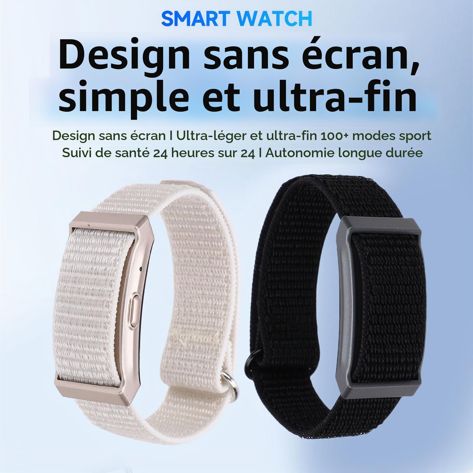 Sxhlseller Smart Bracelet Fitness Tracker avec Surveillance du Sommeil, Fréquence Cardiaque, Température, Bracelet de santé en Nylon Imperméable 1ATM pour Hommes Femmes, Longue Durée de Vie (Black)