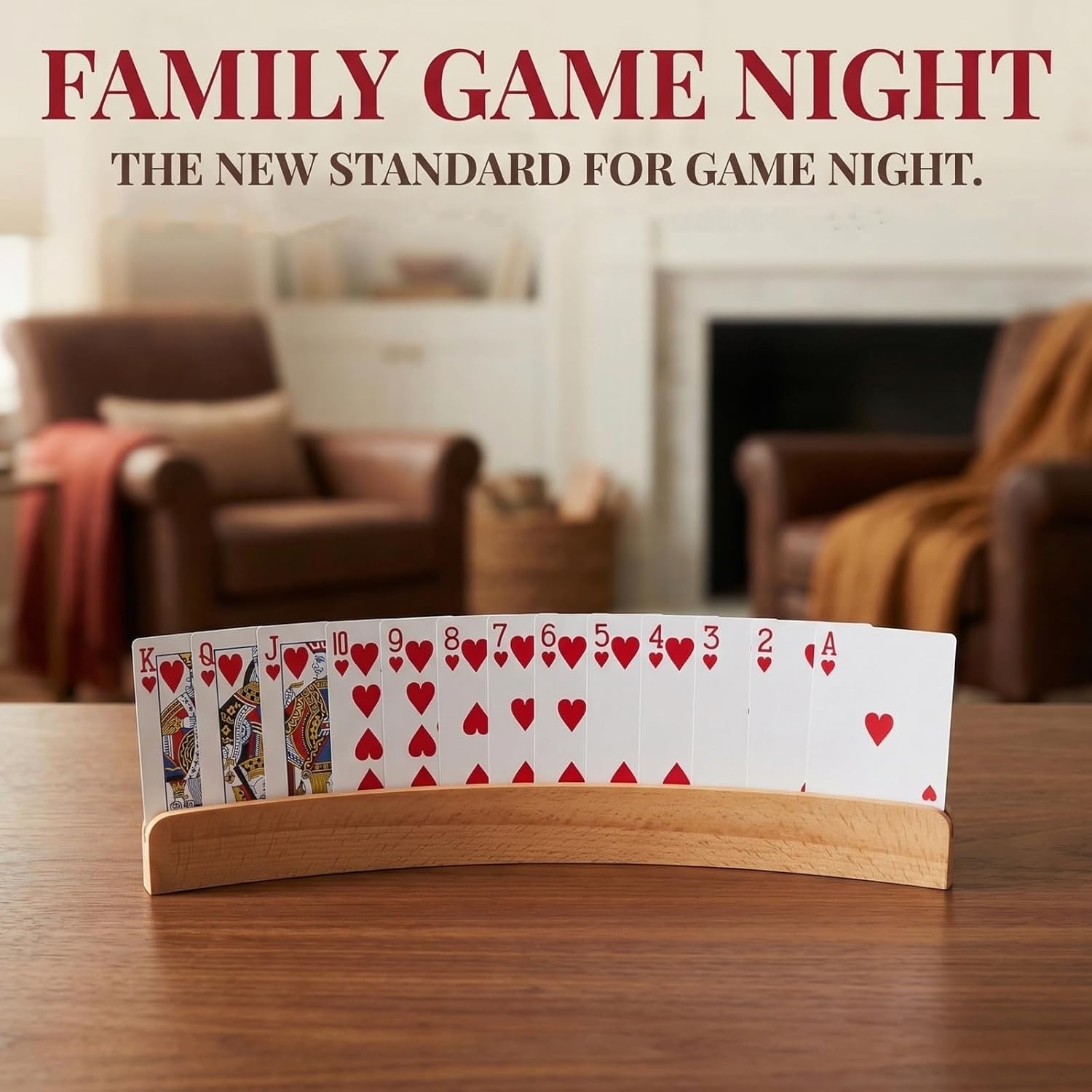 Tebery 4 Pack Wooden Playing Card Holder, Stable Game Card Trays Rack for Elderly, Hand Free Playing Cards Display Organizer for Family Game Night, 13 Inch
