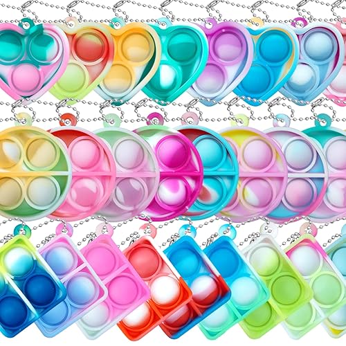 ONKULL Pop Fidget Keychain 30 Pack ,Mini Fidget Toys Bulk