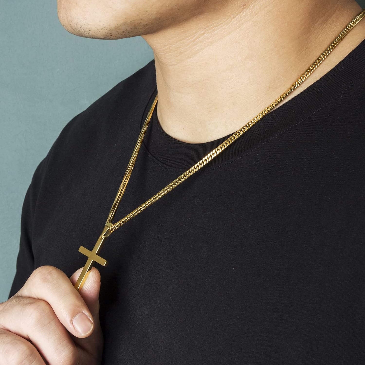 Cross Necklace for Men, Silver Gold Stainless Steel Plain Cross Pendant Necklace for Men Cuban Chain 18-26 Inch - Image 6