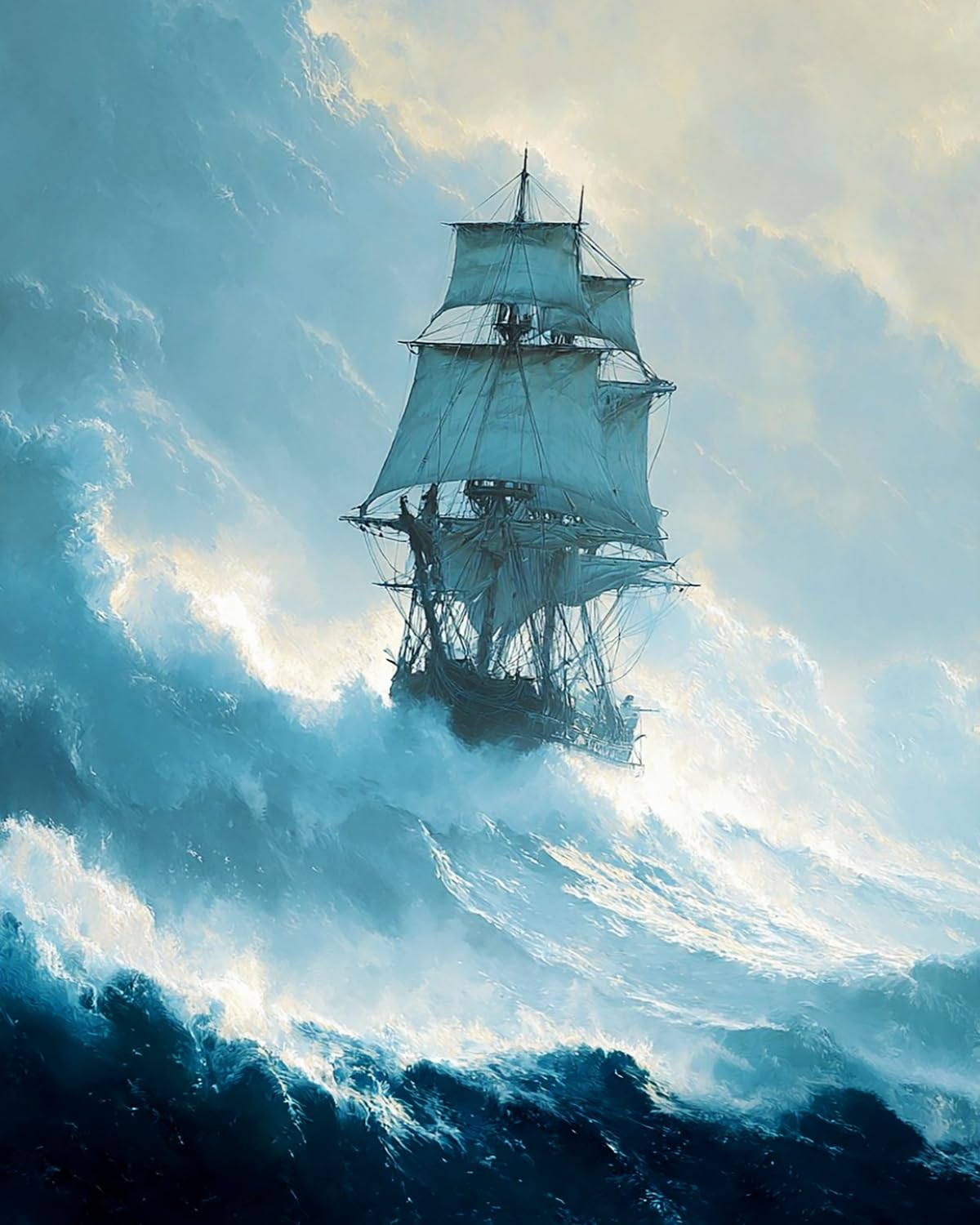 Liubaishi Multicolour Paint By Numbers For Adults, 16X20 Inch Stormy Sea Sailing Ship, Acrylic Canvas Diy Painting Kit