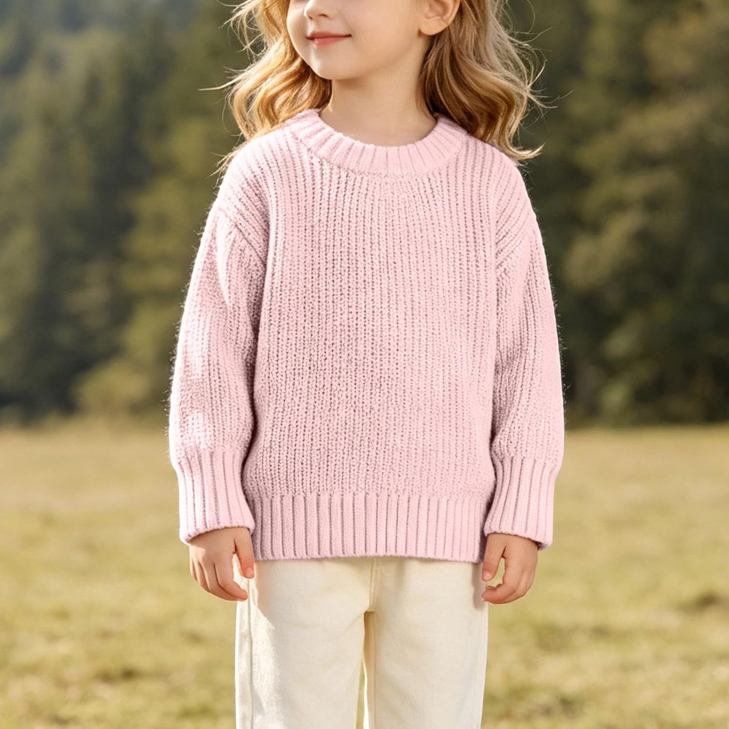 Oplxuo Boys Girls Chunky Knit Sweater Crew Neck Long Sleeve Casual Pullover