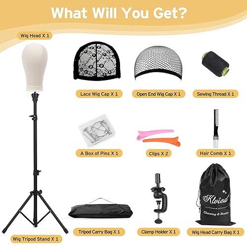 Miniatura 8 de Klvied Soporte de maniquí de peluca reforzado con cabeza, pantalla de cabeza de peluca de lona de 22 pulgadas, soporte de peluca con abrazadera