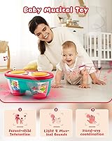 Vista 2 de Juguetes para bebés de 6 a 12 meses, instrumentos musicales de tambor, juguetes giratorios con luz para niños de 12 a 18 meses, juguetes