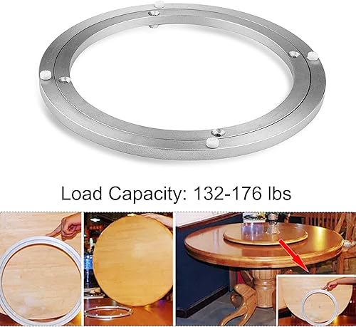 Miniatura 5 de Rodamiento giratorio de aluminio de 12 pulgadas, base giratoria redonda para mesa giratoria de cocina y comedor (capacidad de carga 132-176 libras)