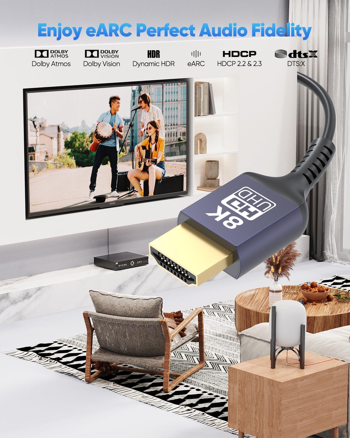 8K Ultra Thin HDMI Cable 6.6FT 5-Pack, 48Gbps Slim HDMI 2.1 Cable Lightweight Flexible HDMI Cord (8K@60Hz, 4K@120Hz/60Hz, Dynamic HDR, eARC, Ethernet) for PS5/4, Monitor, HDTV, RX7900/7800