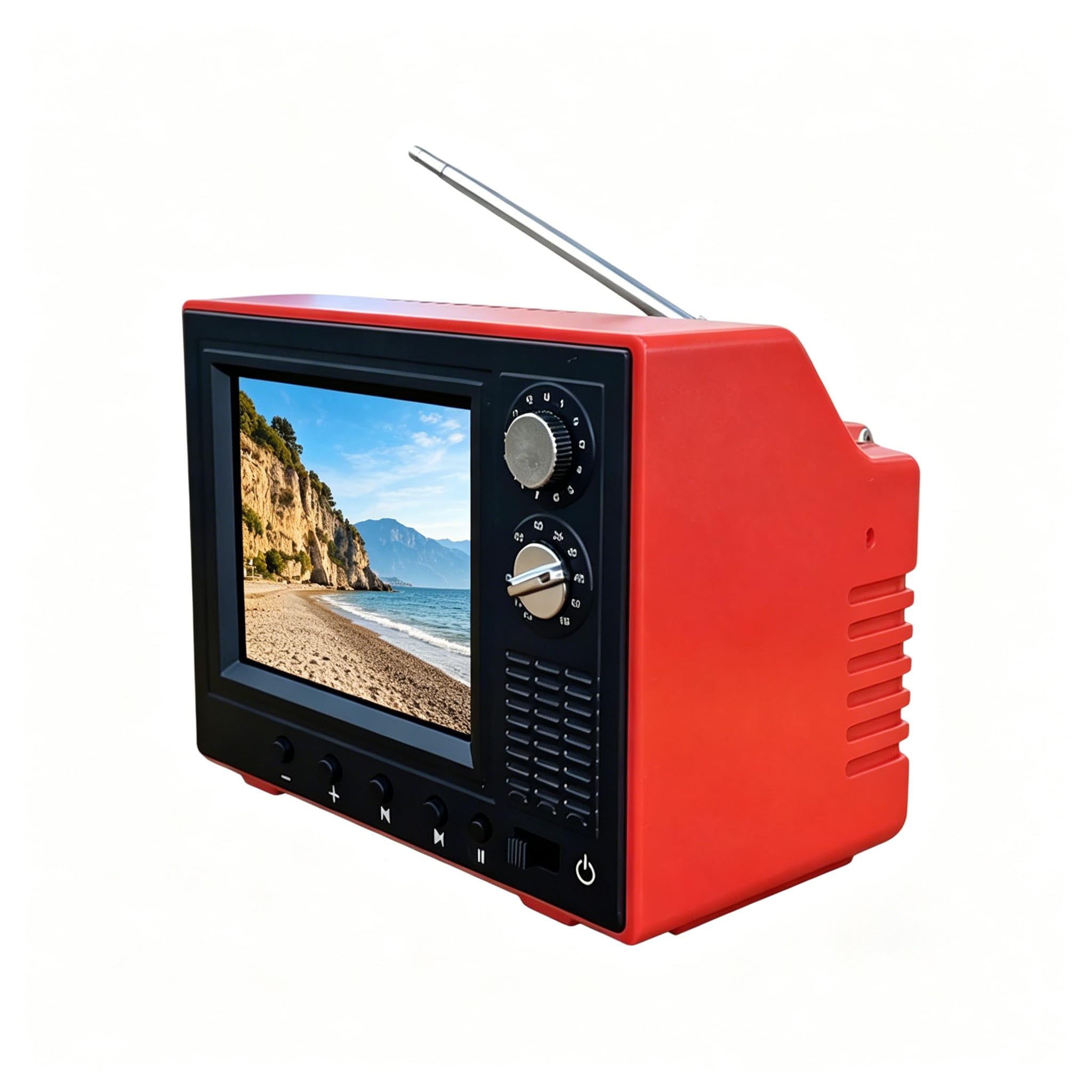 Mini TV Toy for Dollhouse, Rechargeable Mini Retro TV Cartoon Player with 8GB Memory, Supports Headphones & USB Playback, Television Furniture for Dollhouse Miniature Scenes (Red)