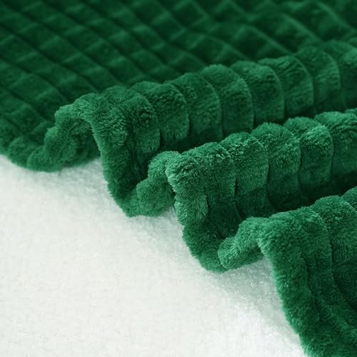 Miniatura 4 de Puncuntex Manta de franela de forro polar verde clásico de 50 x 60 pulgadas, manta acogedora de felpa súper suave con diseño de cuadrícula cuadrada