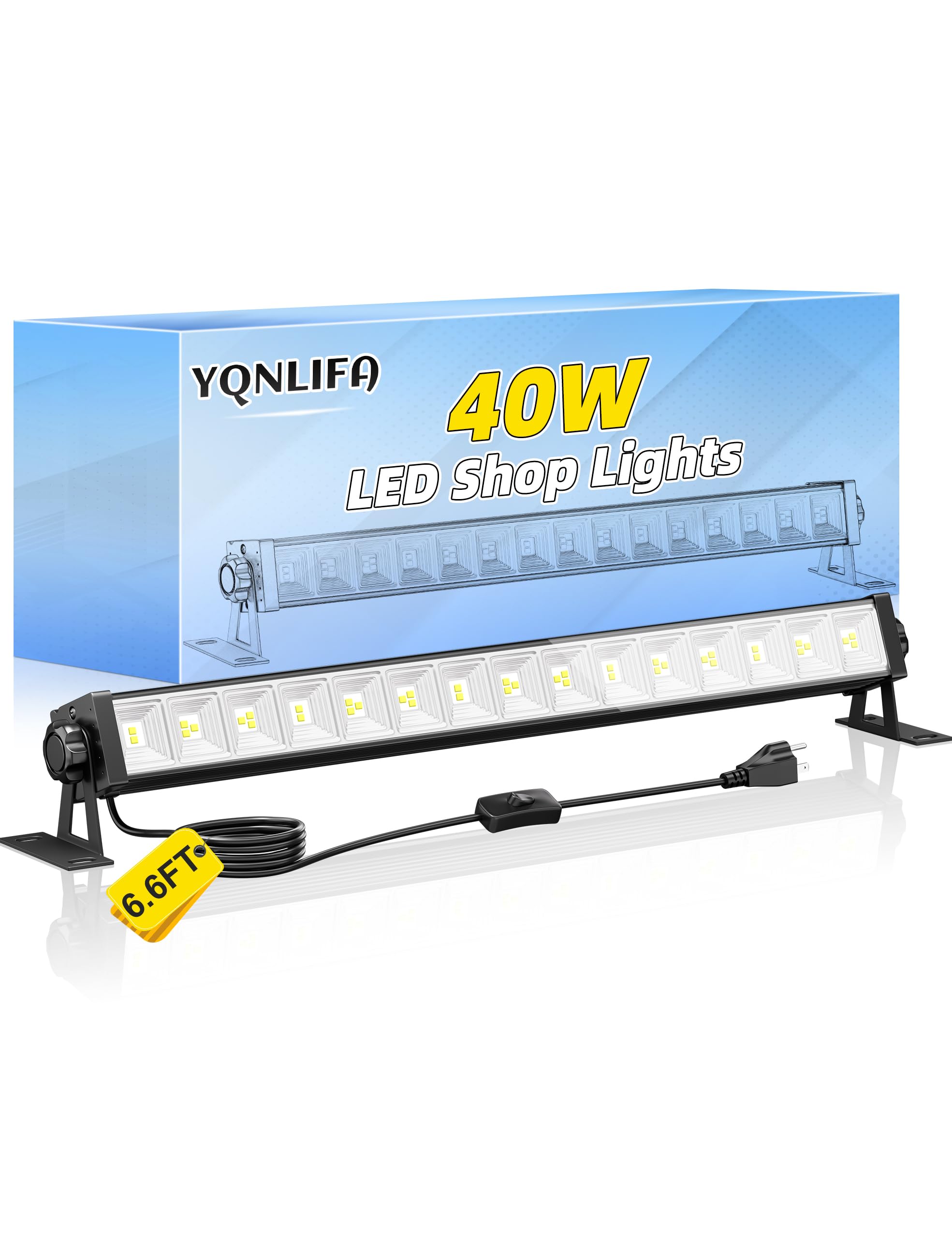 40W LED Shop Lights 5400LM 6000K Plug in Garage Lights with 6 6FT Power Cord Work Light for