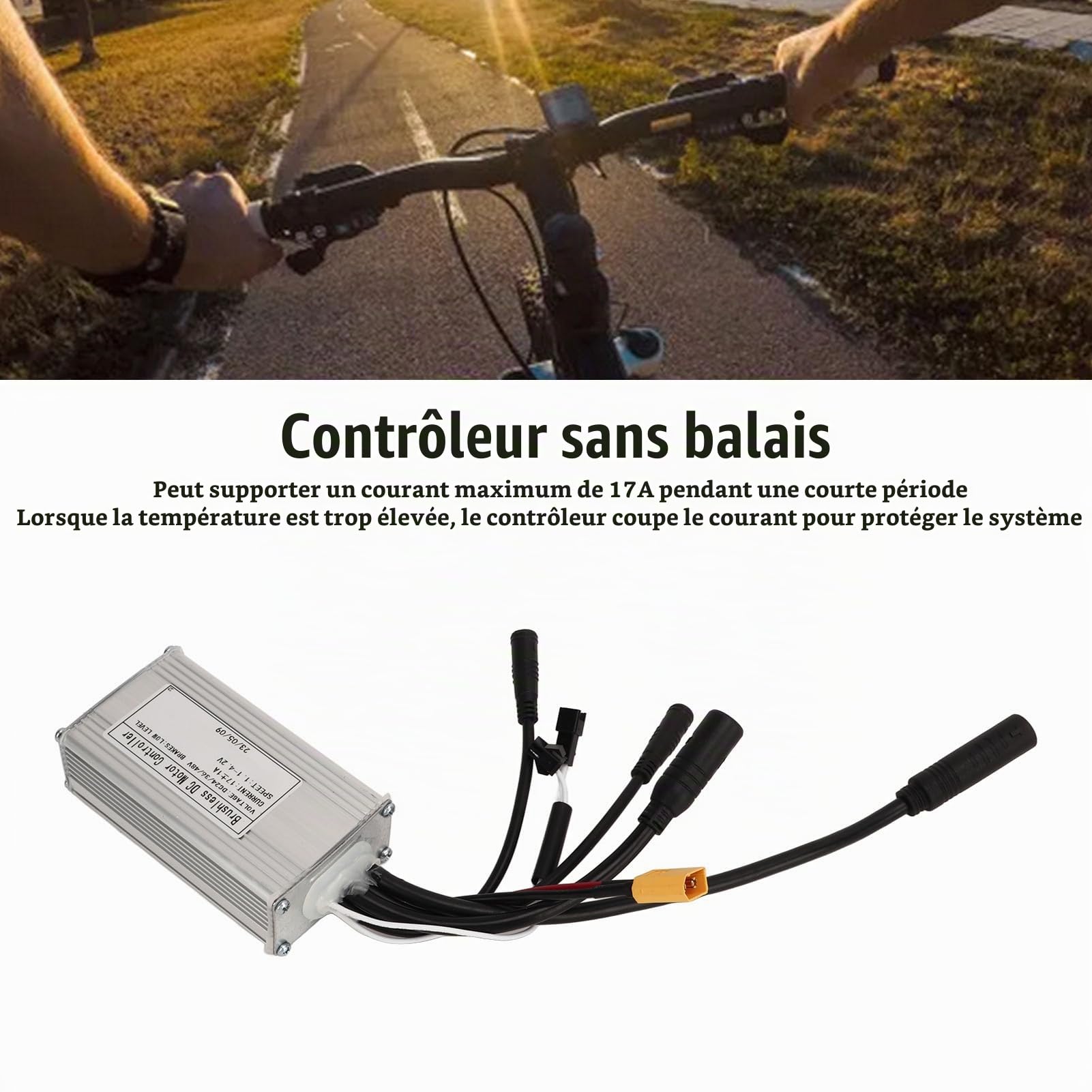 BuyWeek Contrôleur de Moteur sans Balais 24 V 36 V 48 V 250 W 350 W, Contrôleur sans Balais à Onde Sinusoïdale 17 A 3 Modes avec Connecteur Étanche pour Vélo Électrique, Scooter Électrique