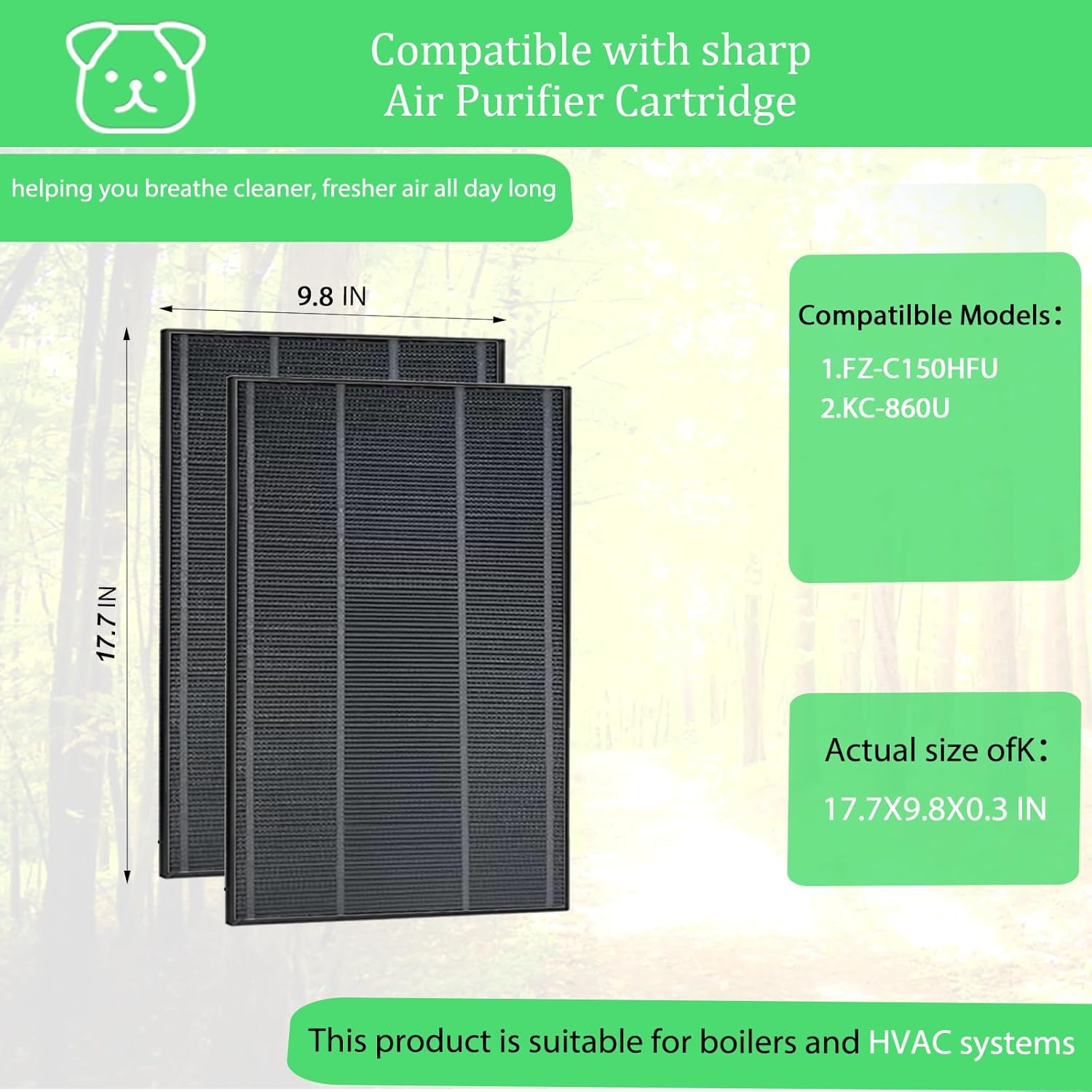 2-Pack Deodorizing Screen Compatible With Sharp Air Purifier Replacement KC-860U Filter, Parts FZ-C150DFU Compared (Kc-860u) - Image 3