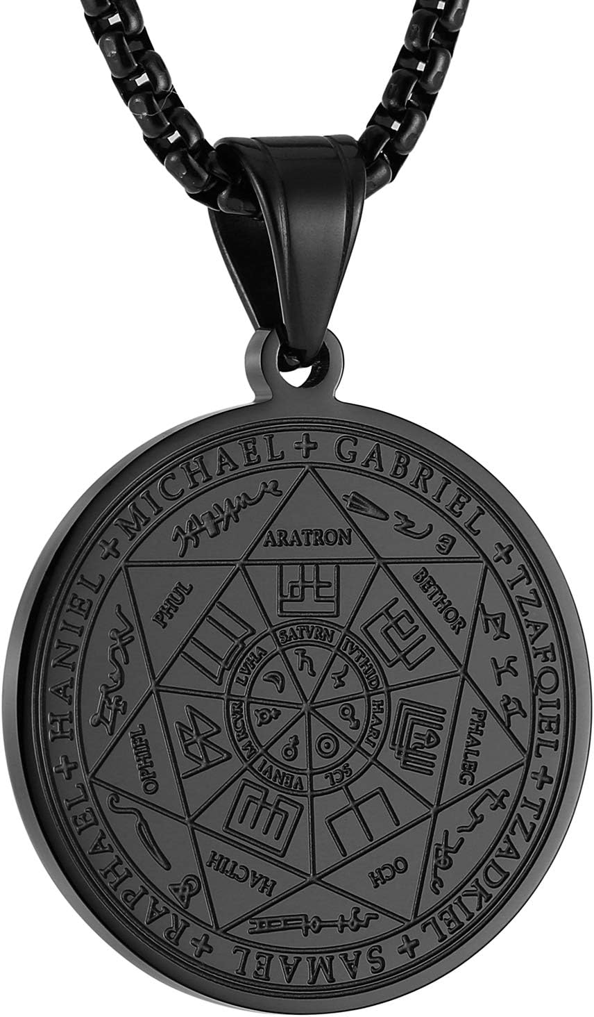 Vintage Stainless Steel The Seal of The Seven Archangels Pendant Necklaces 22+2 Chain