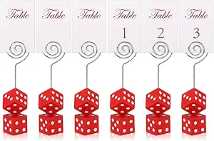 6 Pcs Dice Table Number Dice Place Card Holders Game Kit Includes Table Number Cards Casino Place Holders Party Supplies Wedding Decoration(Red)