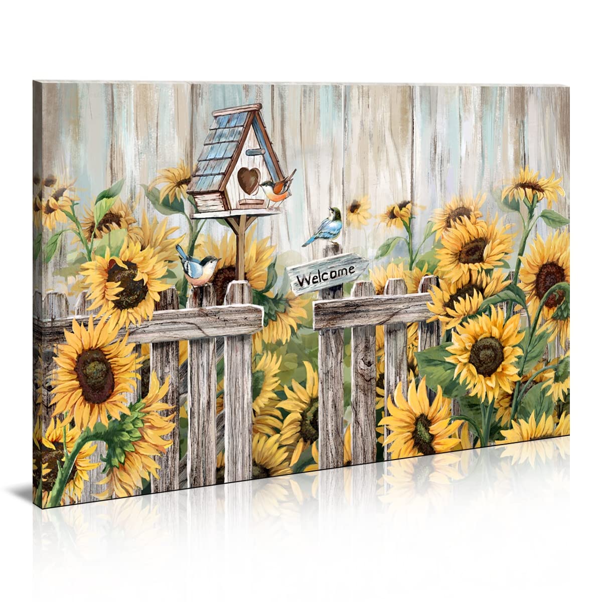 YUEYARIT Farmhouse decor wall art country style sunflower canvas picture print artwork suitable for family dining room, bedroom, bathroom, living room, office wall decoration (16X24)
