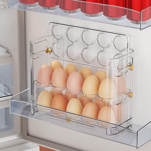 Miniatura 6 de Soporte reversible para huevos para refrigerador y encimera, bandeja de almacenamiento transparente para 30 huevos