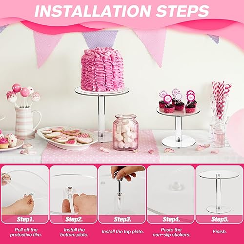 Miniatura 3 de Soporte acrílico para tartas, 3 soportes redondos transparentes para mesa de postre, postres cupcakes, pastelería, dulces, expositores para bodas,