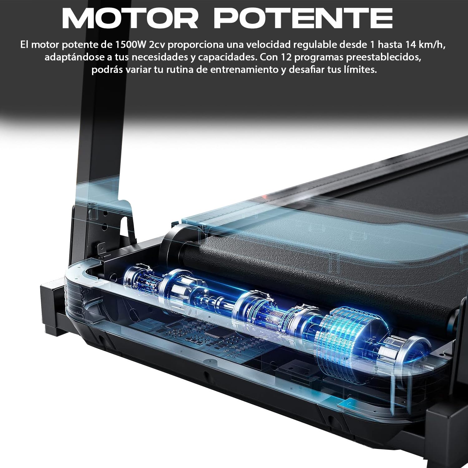Cinta de Correr Plegable con Motor Eléctrico 1500W - Ideal para Andar Correr Trotar - Aguanta 150 kgs - Velocidad 1-14km