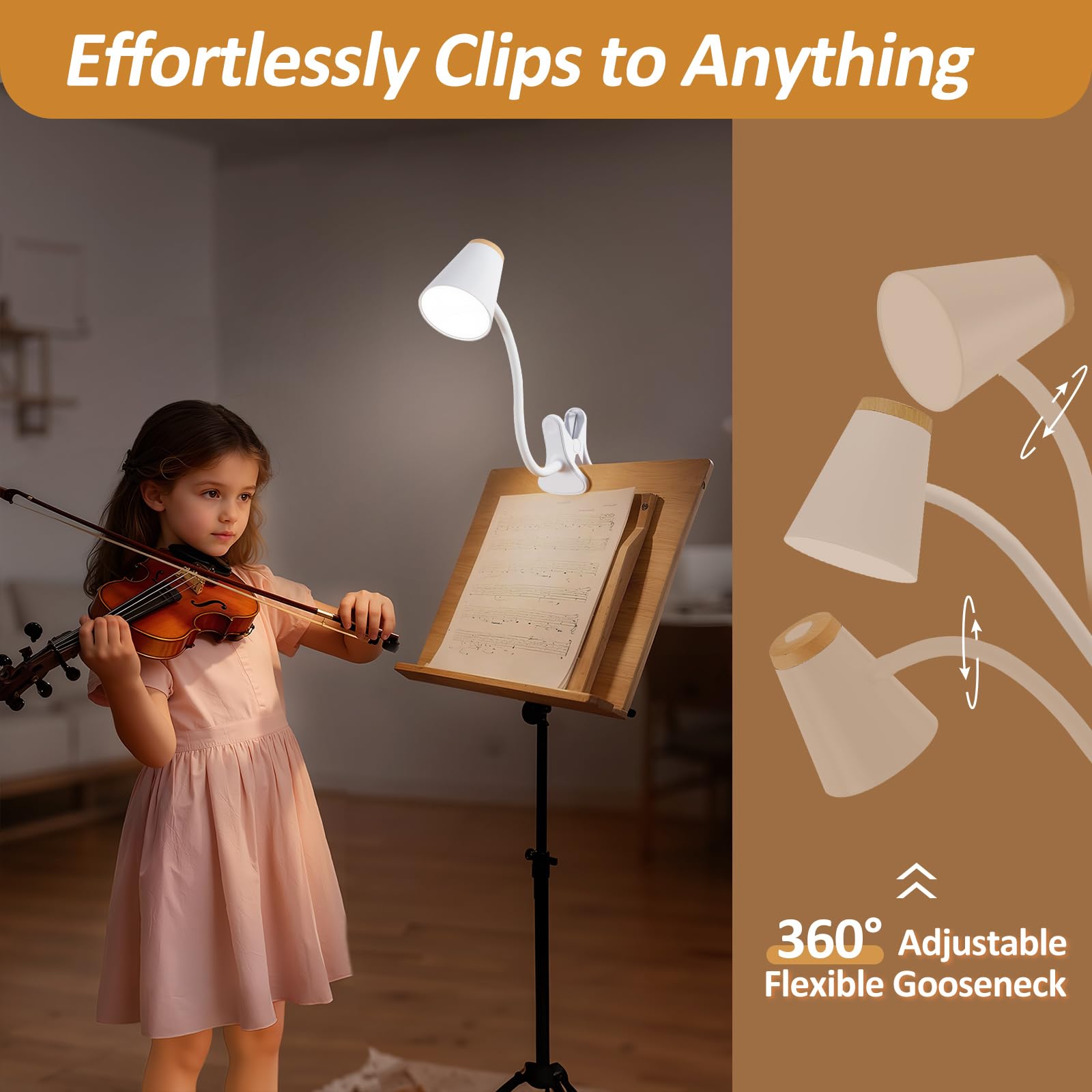 EJIAXIN Lampada da scrivania a clip per casa e ufficio, piccole luci LED dimmerabili per leggere di notte, lampada da scrivania flessibile regolabile con morsetto a collo d'oca per comodino