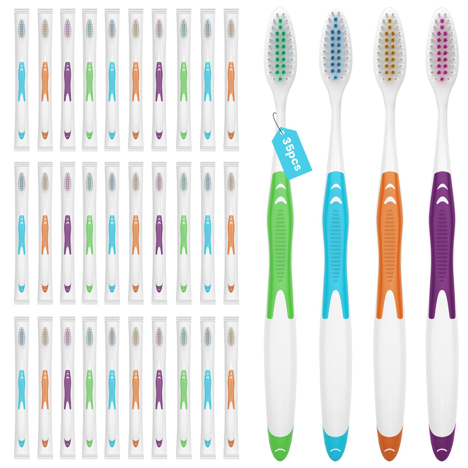 Frekare Bulk Toothbrushes 35 Pack, Individually Wrapped Toothbrushes Pack for Adults & Kids, Disposable Toothbrush Medium Soft for Travel, Donations,