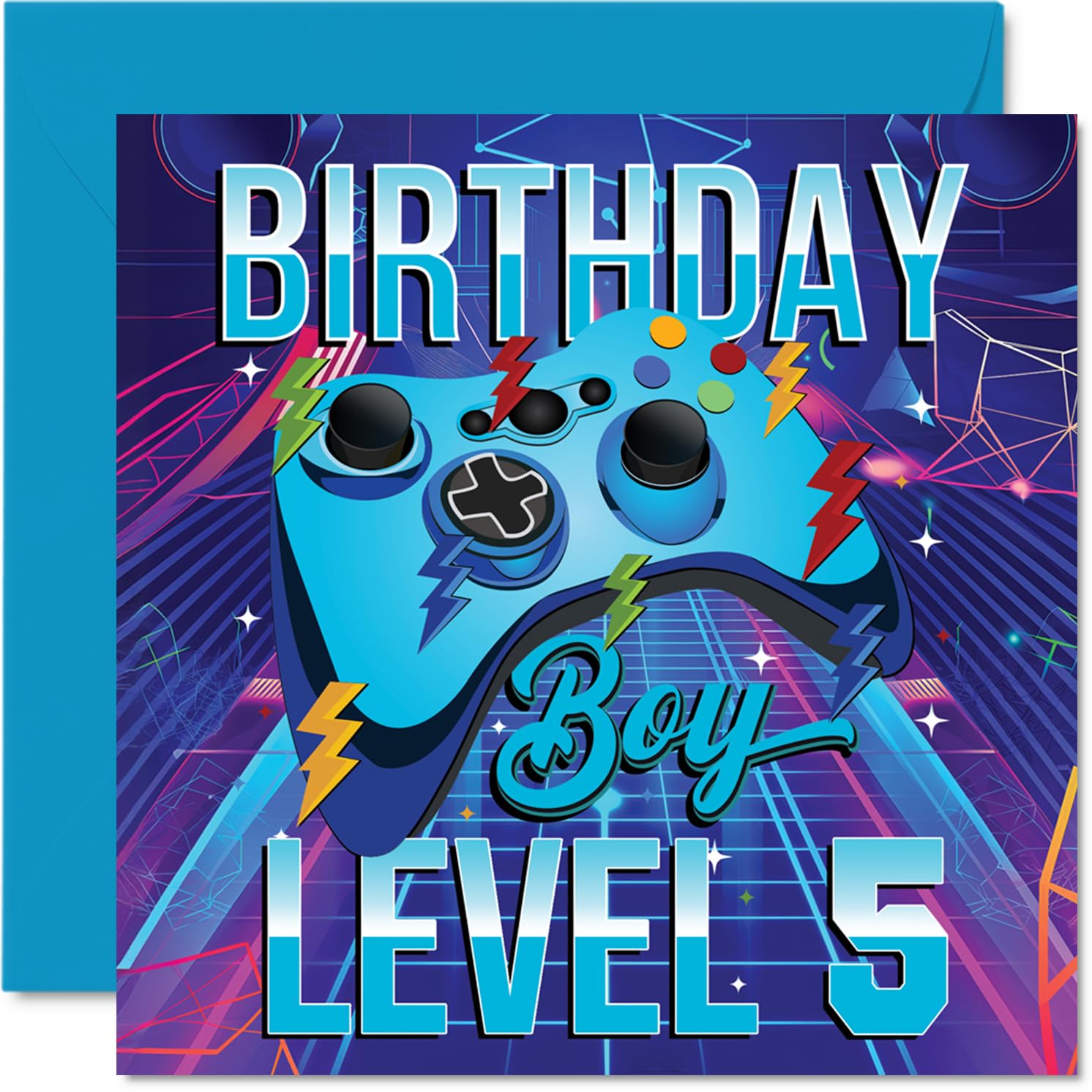 5th Birthday Cards for Boys - Gamer Level - Happy Birthday Card for 5 Year Old Boy Great Nephew Brother Grandson Cousin, 145mm Bday Greeting Cards