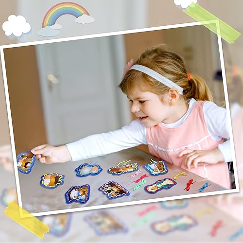 Miniatura 6 de Zonon 8 tarjetas de cordones para niños, tarjetas de costura en 8 patrones, juegos de cordones para desarrollar imaginación, suministros educativos