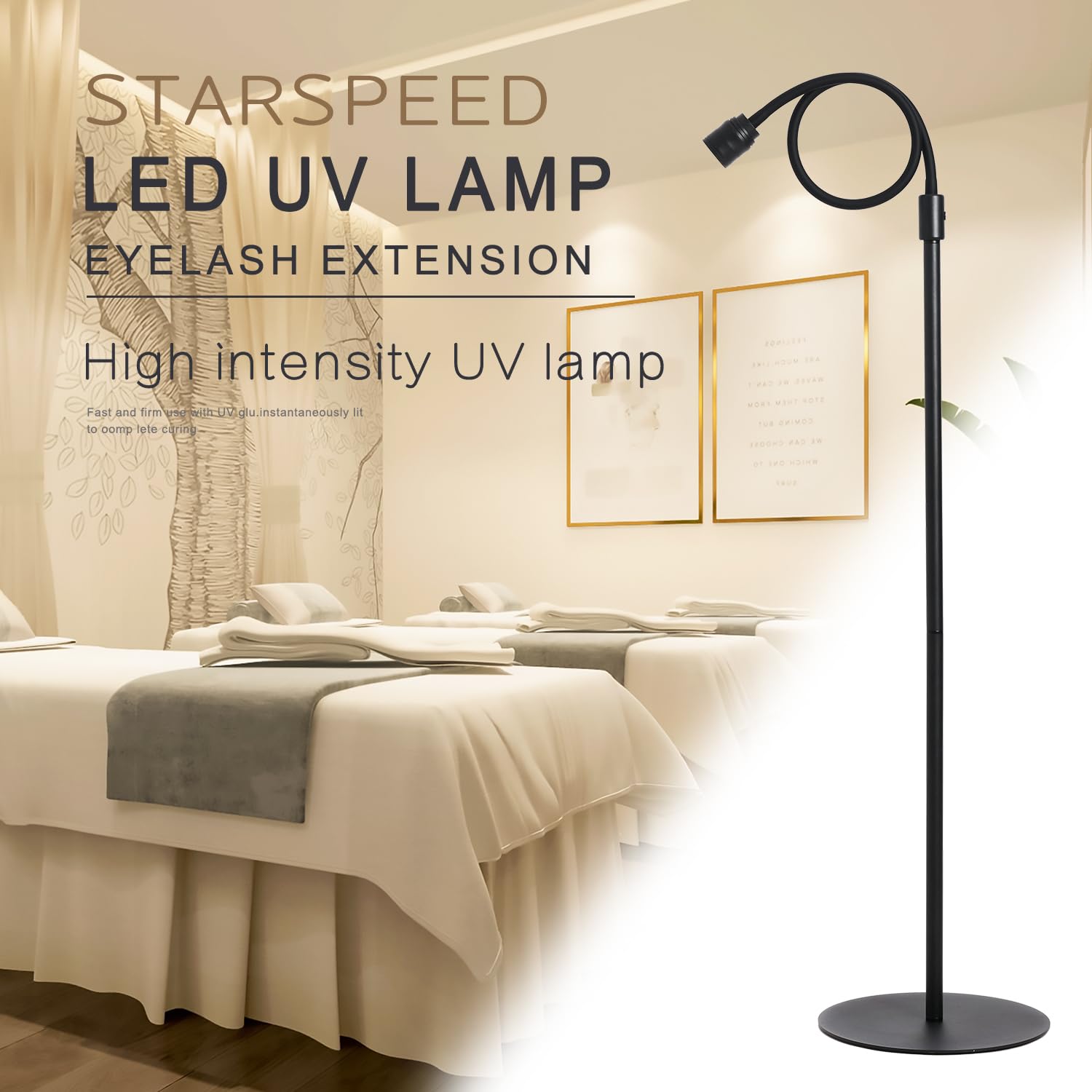 Lampe UV à Cils, Lumière LED UV 10W Pour Photopolymérisation Lumière Extensions Cils, Lampe à Cils à Col de Cygne, Taille De Spot RéGlable, Colle Durcie En 1-3 Secondes,noir