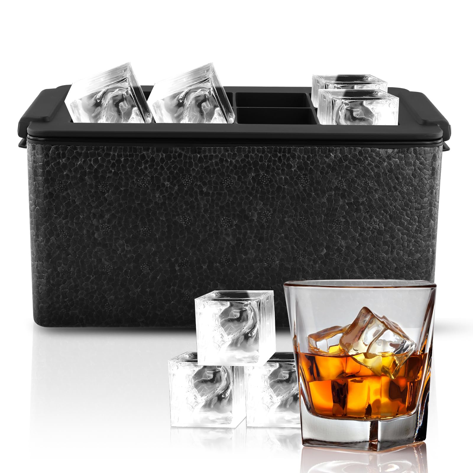 Large Ice Cube Moulds with Lid, 2-in Silicone Giant Clear Ice Cube Maker Tray Makes 8 Large Square Ice Cubes, Less Dilution, BPA Free & Easy Remove for Whiskey, Cocktails, Freezer, Home Party Drinks