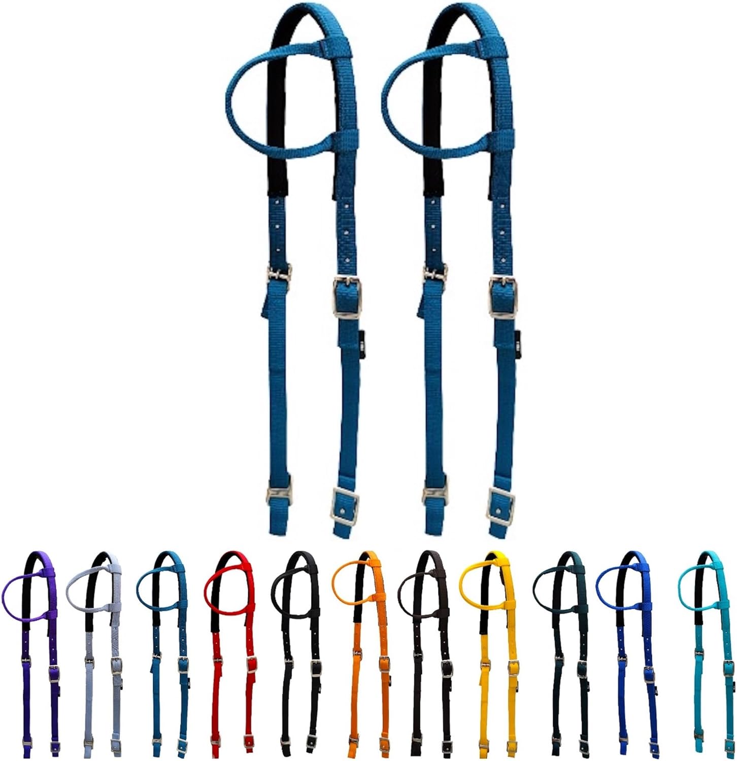 Majestic Ally Nylon Padded Sliding Single Ear Headstall for Horses- Set of 2 - Multiple Colors