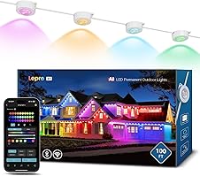 [39% off] Lepro E1 AI Permanent Outdoor Lights APP Control, 100ft 60 LED RGBCW+IC, Tunable White, Works with Alexa & Google, 2.4GHz WiFi/Bluetooth, House Eave Light for Christmas Halloween, No Remote