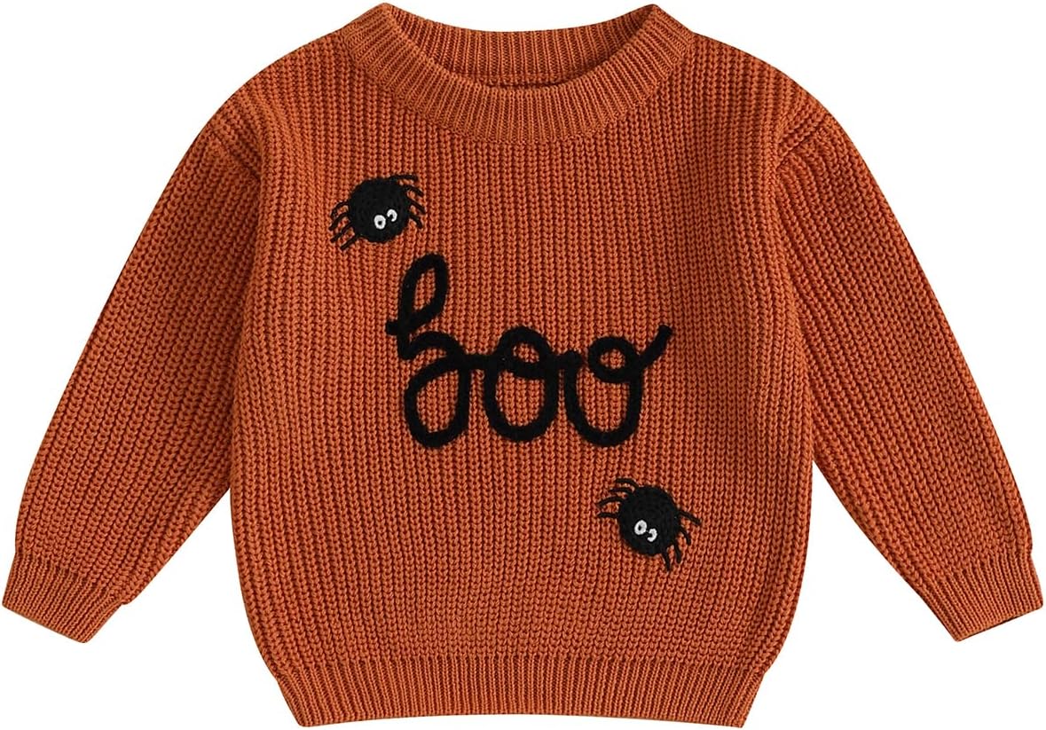 Toddler Baby Boy Girl Halloween Outfit Infant Pumpkin Embroidery Knit Sweaters Sweatshirt Tops Fall Winter Clothes