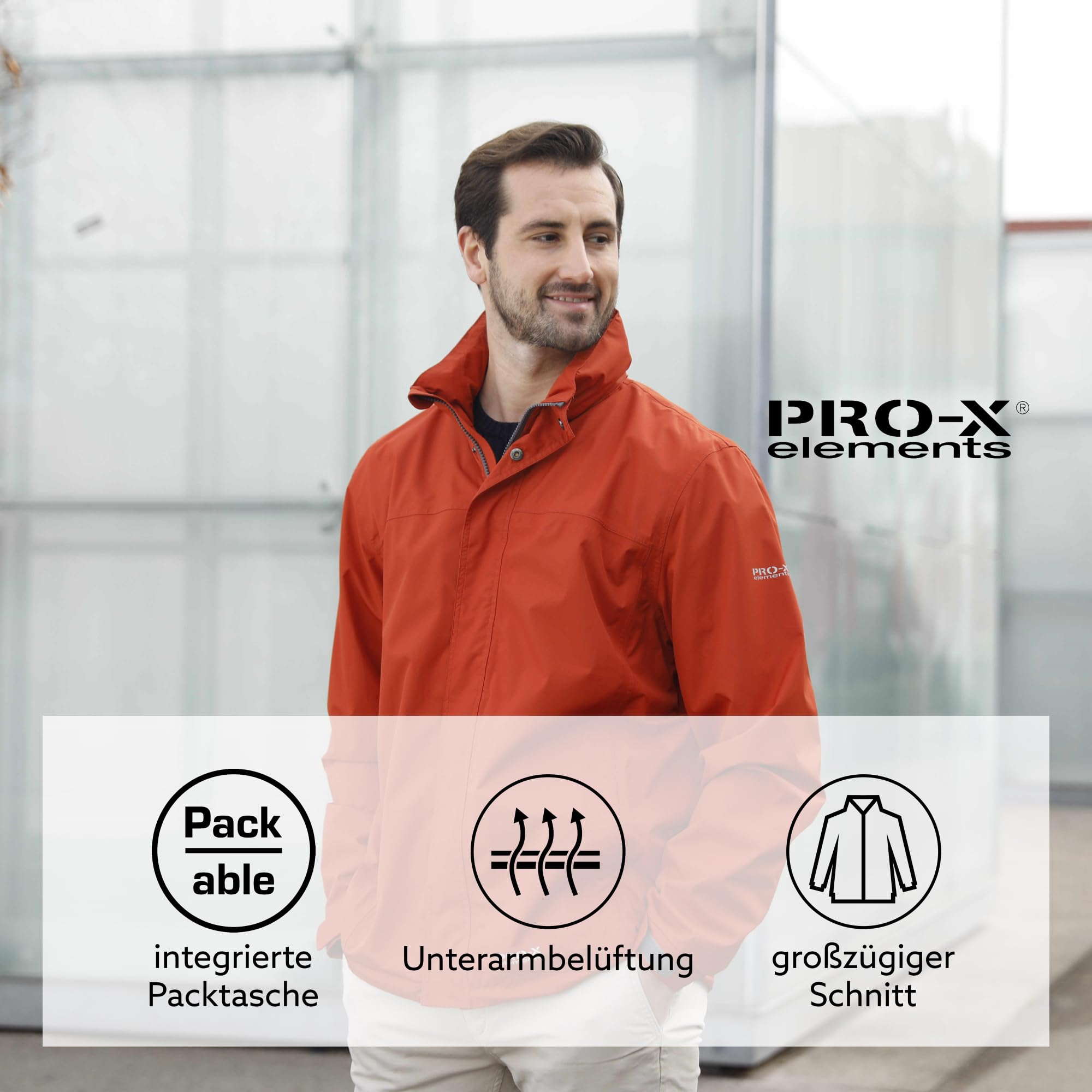 PRO-X elements Funktionsjacke Herren MERAN I Regenjacke mit verschweißten Nähten, Unterarmbelüftung inkl. Packsack I Atmungsaktiv, wasser- & windfest