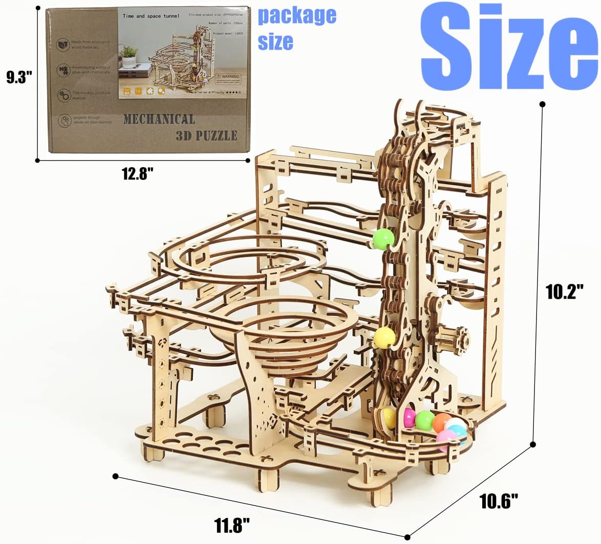 Wooden Marble Run 3D Puzzle - Wood Crafts Mechanical Marble Run Assembly Building Model Kits - Wooden Puzzle DIY Brain Teaser Puzzles - Christmas Birthday Gifts for Adults & Teens