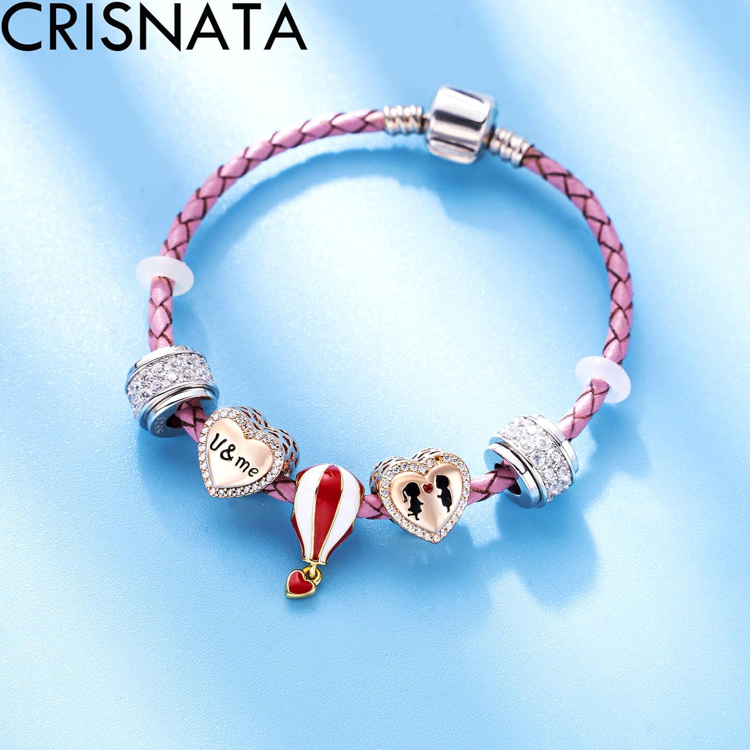 Rose Gold Couple I Love You Heart Charms, fits Pandora Valentines Bracelet, 925 Sterling Silver U and Me with CZ Couple Beads, Gifts for Wife/Husband - Image 4