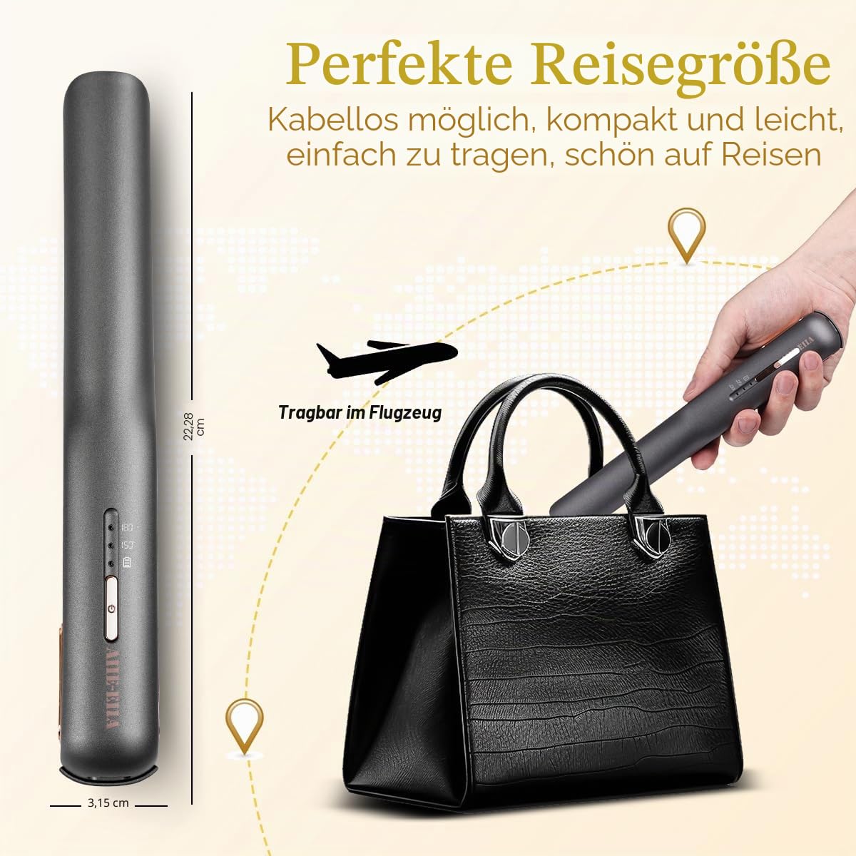 Gl?tteisen Kabellos, Mini Haargl?tter Und Lockenstab mit USB-C Aufladung, gl?tteisen ohne kabel schnellheizung mit 2 einstellbaren Temperaturen, ideal f¨¹r unterwegs (Grau)