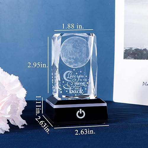 Miniatura 4 de Movdyka - Rosa de cristal grabada en 3D con texto I Love You to The Moon and Back con base de luz LED colorida, para aniversario, novia, cumpleaños,