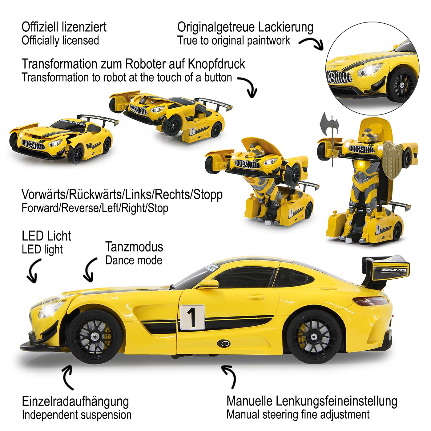 Jamara 410029 1:14 "Żółty Mercedes AMG GT3 Transformowalny 2,4 GHz" model