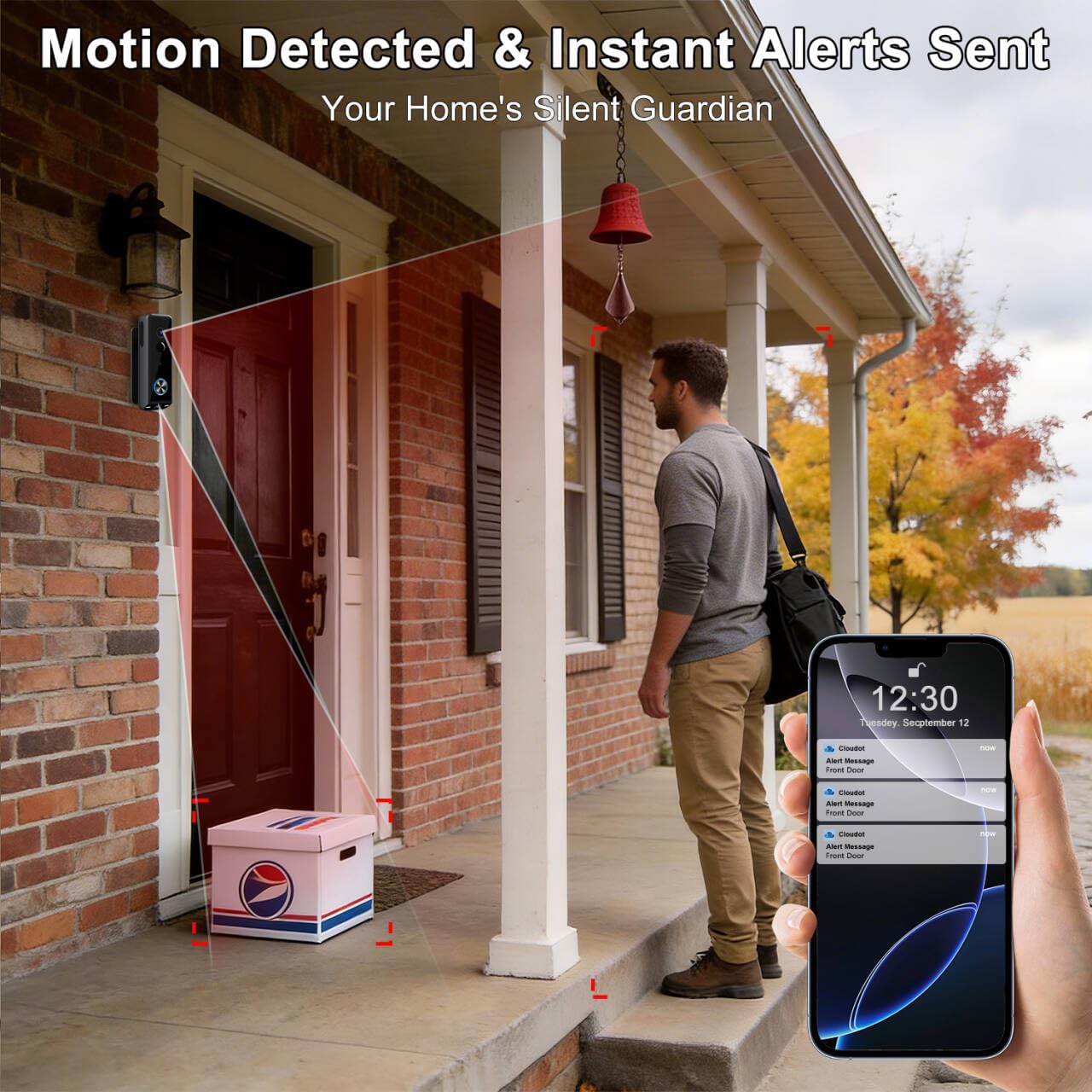 Doorbell Camera Wireless ,2K HD Dual Cameras &Head-to-Toe View ,Battery Powered/Wired Video door bell with Chime,No Subscription,Delivery Guard,Motion Detection,Works with Alexa&Google(Only 2.4G WIFI)